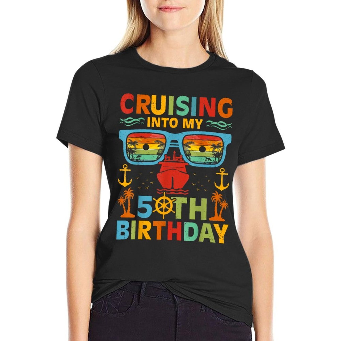 Cruising Into My 50th Birthday Cruise Vacation Birthday  Oversized Silhouette T-Shirt