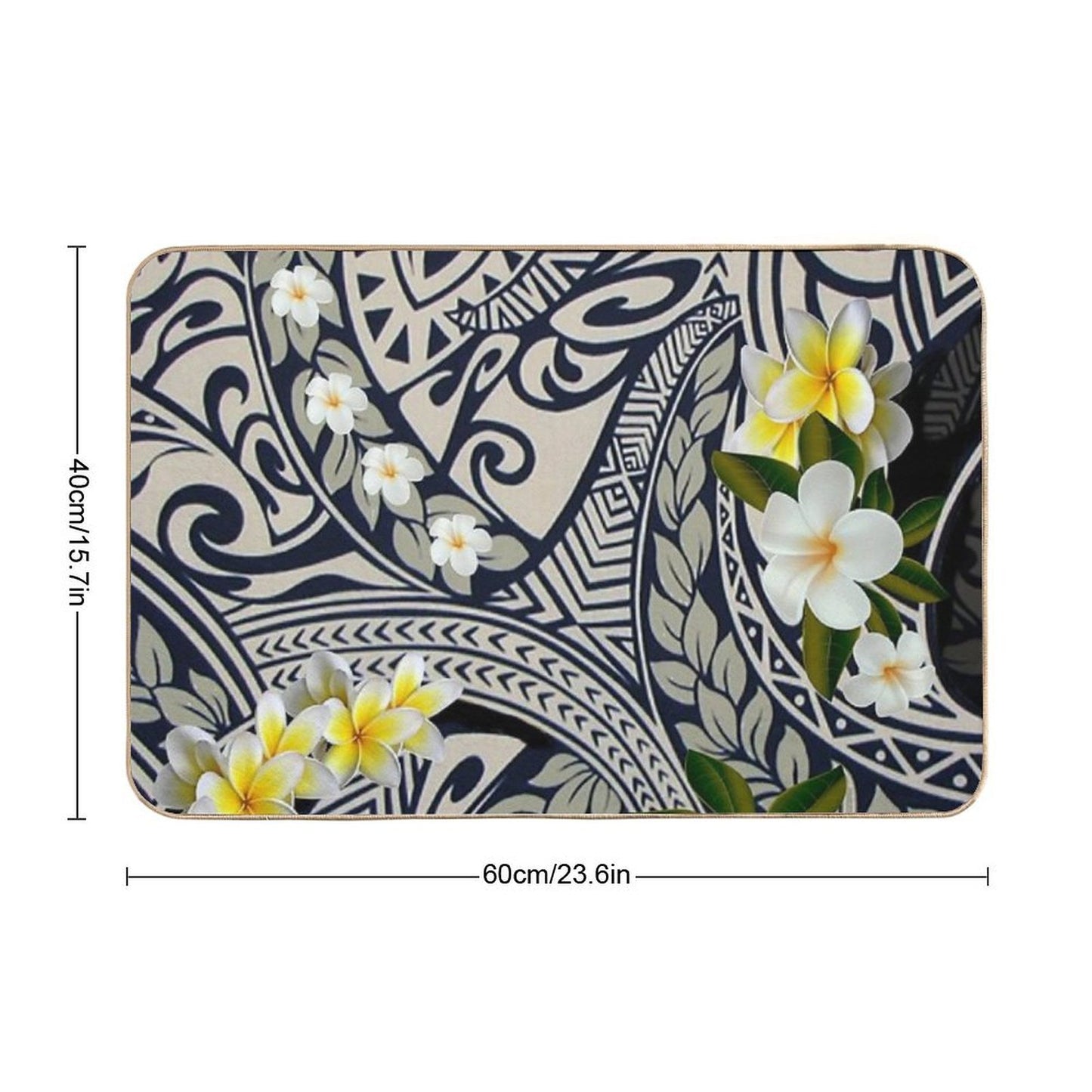 Traditional Hawaiian Tapa And Plumeria  Easy Maintenance Bath Mat