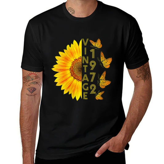 Womens 50 Year Old Vintage 1972 Sunflower Butterfly 50th Birthday  Fade-proof Color T-Shirt