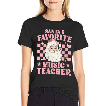 Vintage Pink Retro Christmas Santas Favorite Music Teacher  Moisture-wicking T-Shirt
