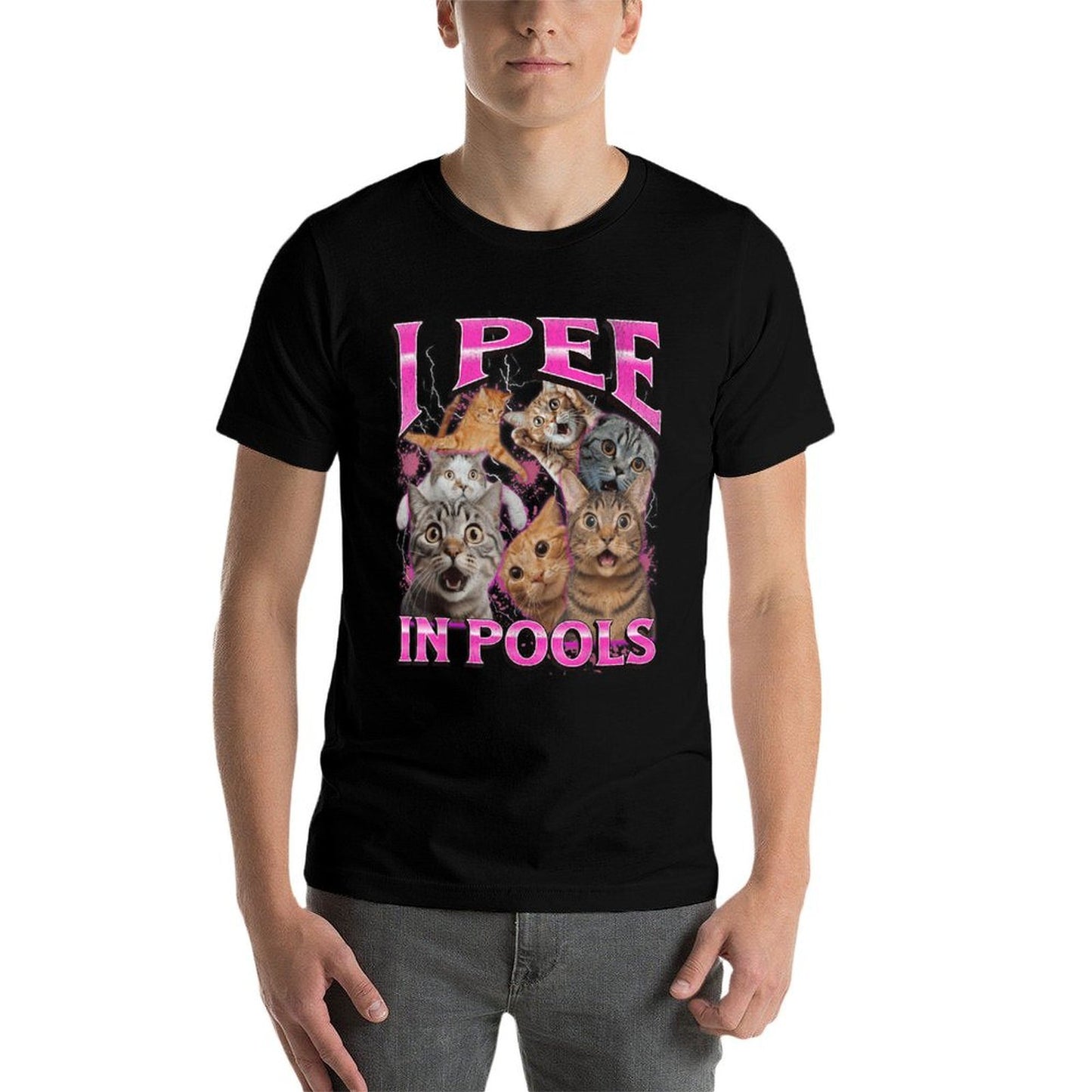 I Pee In Pools Funny Unhinged Cat Meme Bootleg Graphic 90s  Oversized Silhouette T-Shirt
