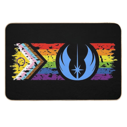Star Pride - Jedi on Distressed Inclusive Progress Pride Flag (Dark)  Absorbent Bath Mat