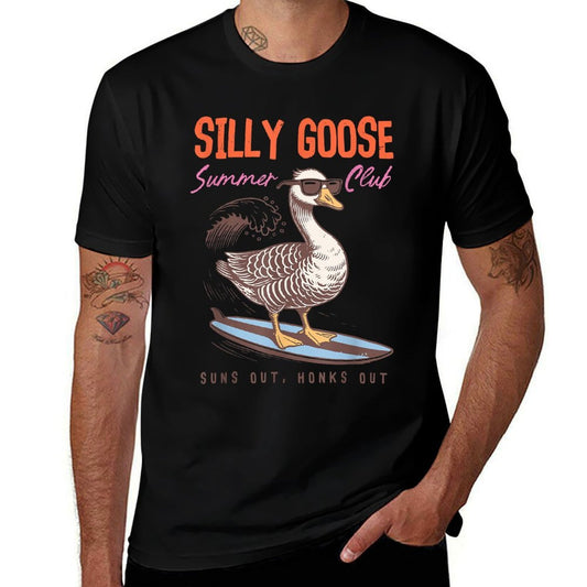 Silly Goose Summer Club Suns Out Honks Out  Cotton T-Shirt