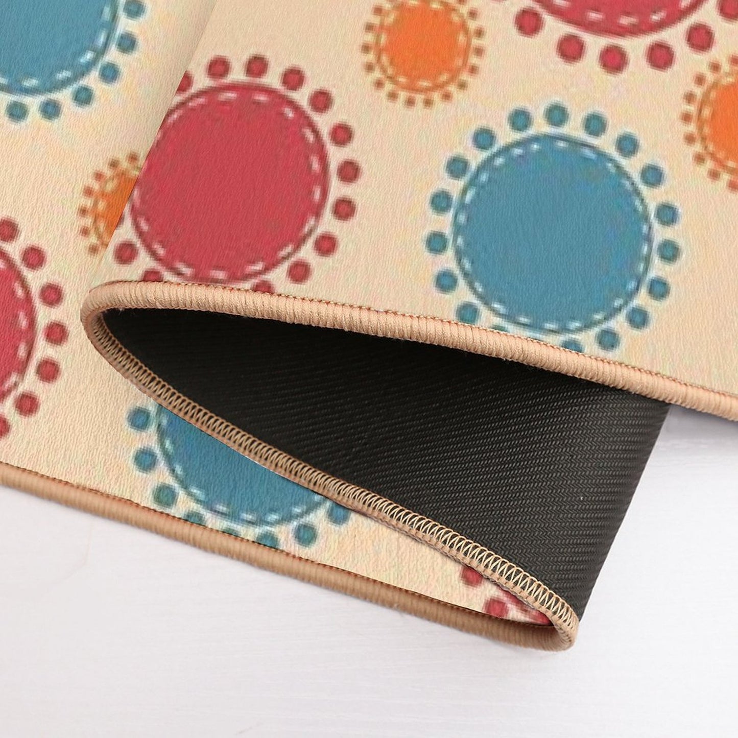 Playful Retro Dot Circles  70s Inspired Boho Geometric Pattern  Pet-Safe Bath Mat