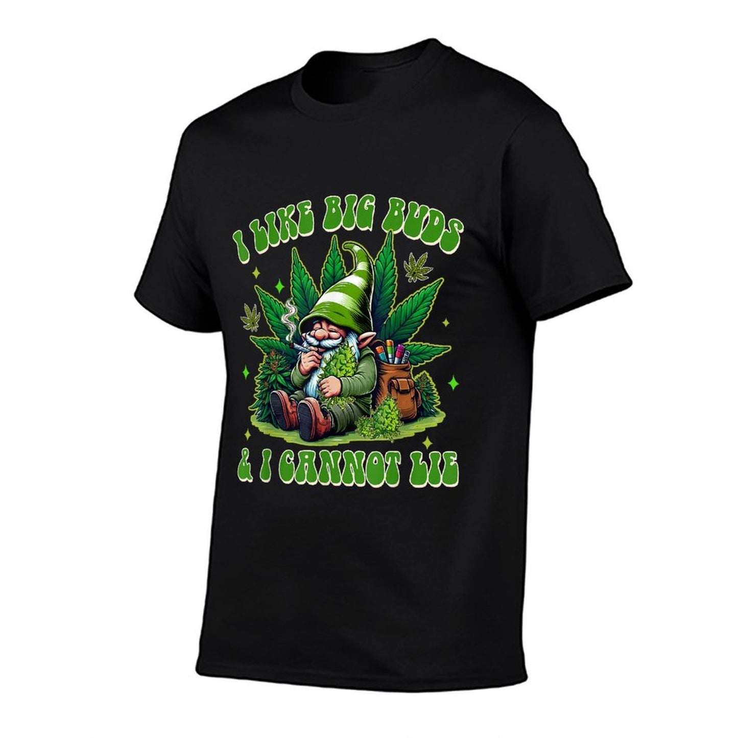 Cannabis Weed Gnome Smoking I Like Big Buds  I Cannot Lie  Oversized Silhouette T-Shirt