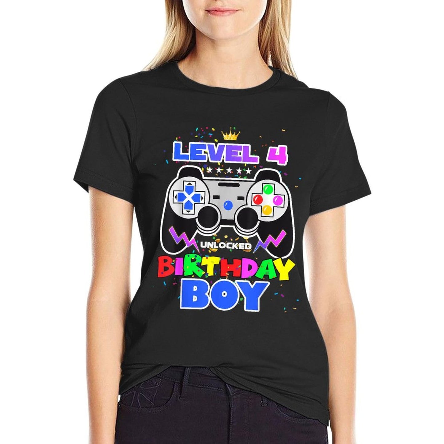 Birthday Boy Level 4 Unlocked Video Game 4th Birthday Gamer  Summer-ready Fabric T-Shirt