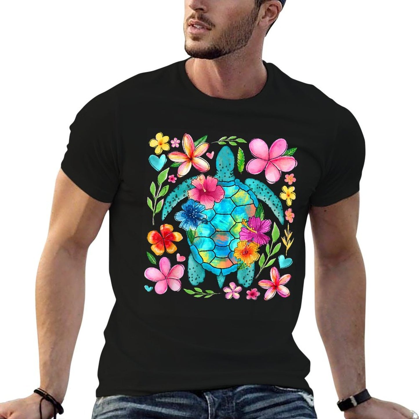 Boho Floral Turtle Save The Sea Turtle Ocean Animals  Slim-fit Cut T-Shirt
