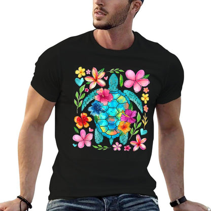 Boho Floral Turtle Save The Sea Turtle Ocean Animals  Slim-fit Cut T-Shirt