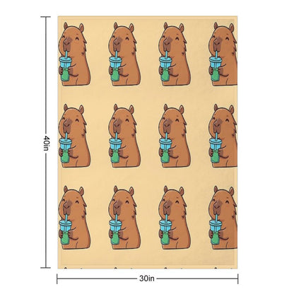 Capybara Drinking Refreshing Drink Wrinkle-free Throw Blanket