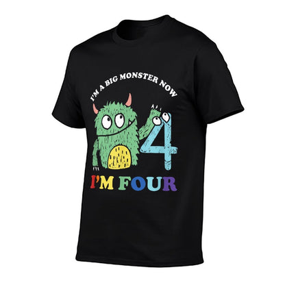 Happy 4th Bday Four 4 Years Old Kids Monster Birthday Party  Slim-fit Cut T-Shirt