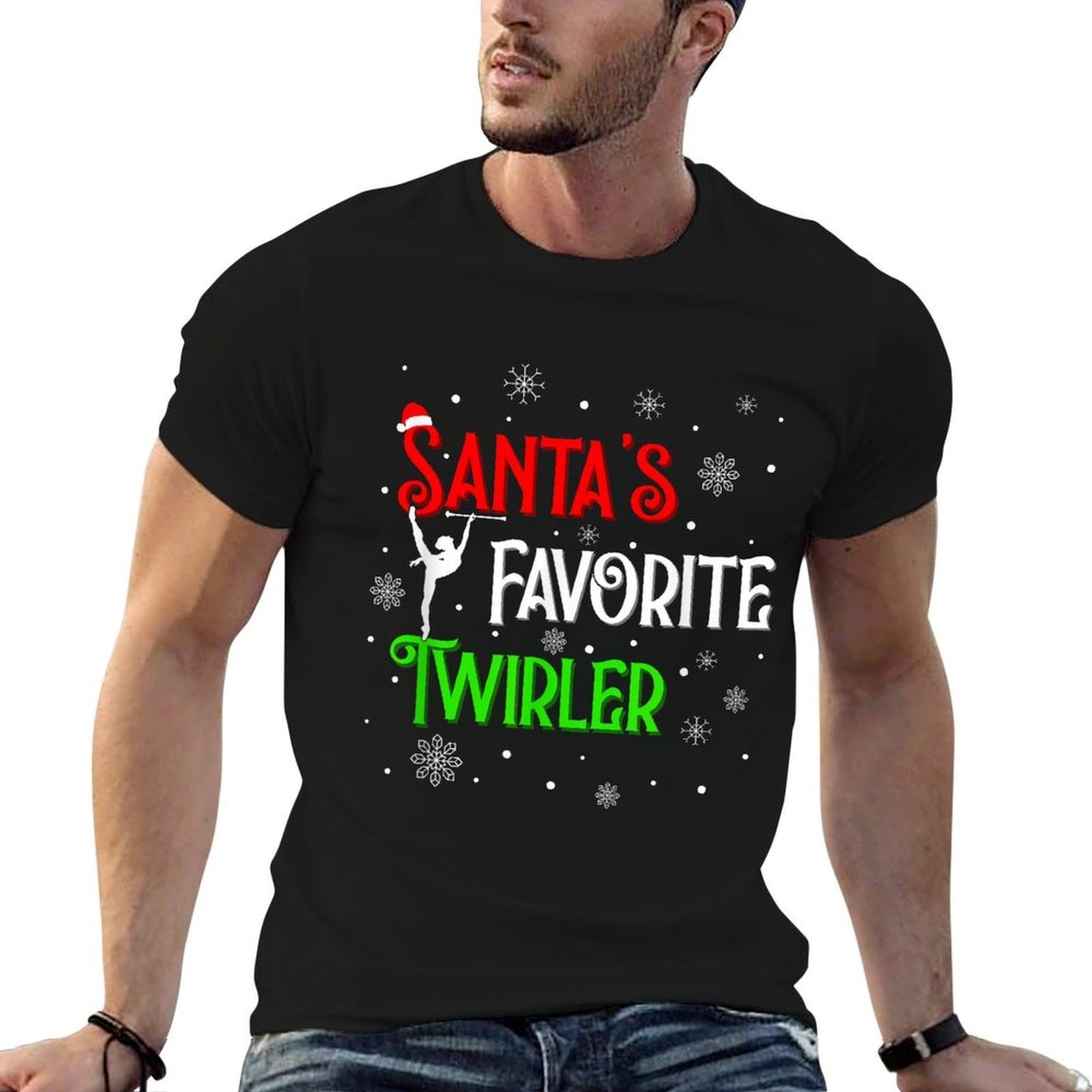 Santas Favorite Twirler Christmas Baton Twirling  Stretchy T-Shirt