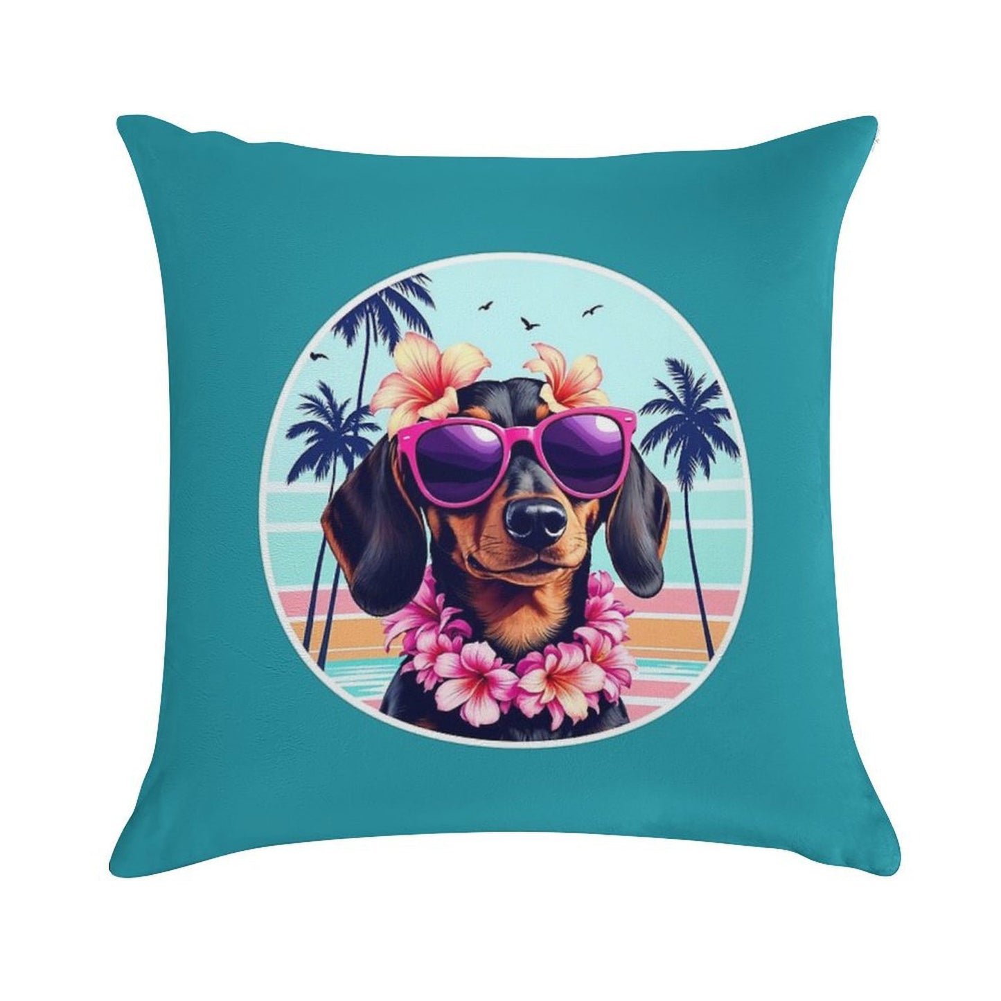 Hawaiian Dachshund Dog Retro Summer Vibes Soft Multiple Sizes Throw Pillow