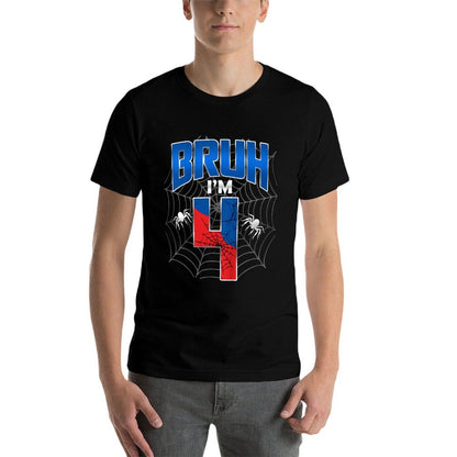 Kids Bruh I'm 4 Year Old It's My 4th Birthday Boy Spider Web  Relaxed-fit T-Shirt