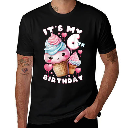6th Birthday Girl 6 Years, Ice Cream, Number 6  Versatile T-Shirt
