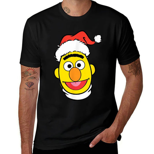 Sesame Street Christmas Santa Hat Bert Face  Polyester Blend T-Shirt