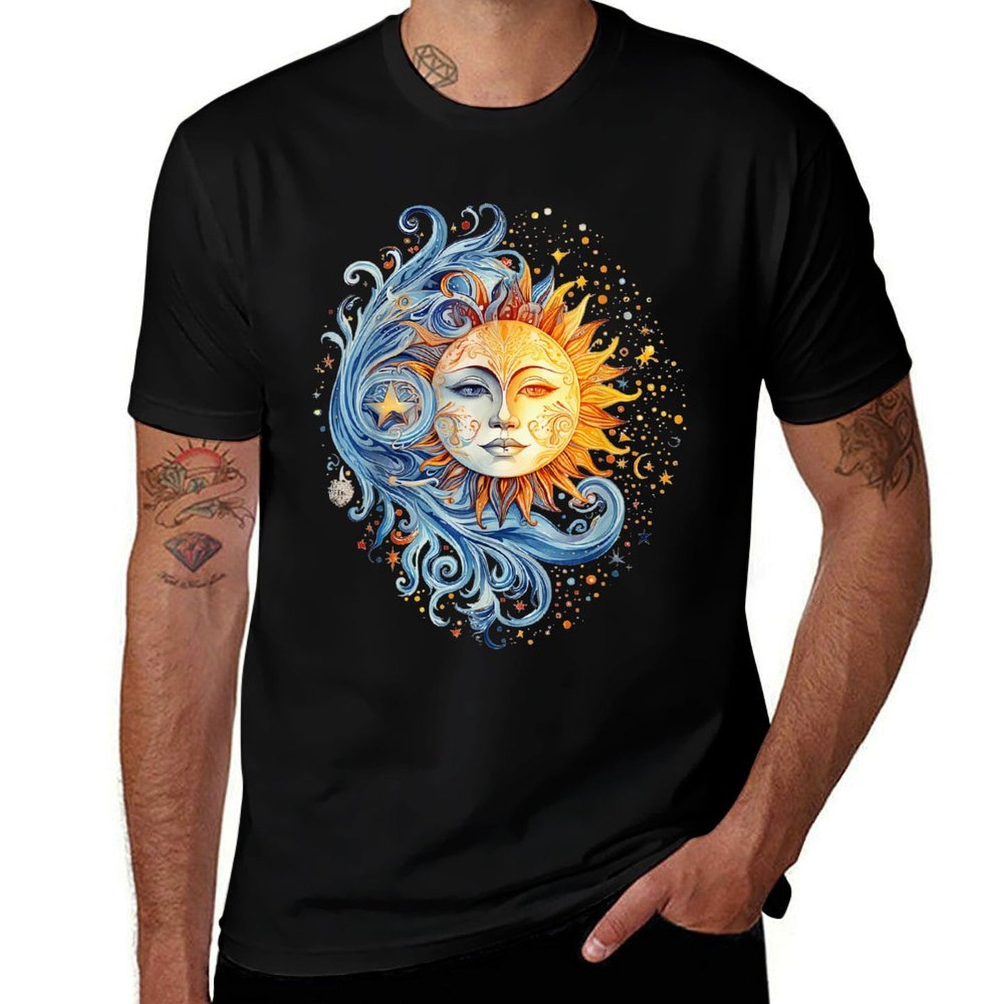 Mystic Sun And Moon Woman Mystical Flowers Aesthetic  High-quality Stitching T-Shirt