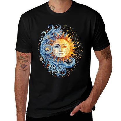 Mystic Sun And Moon Woman Mystical Flowers Aesthetic  High-quality Stitching T-Shirt