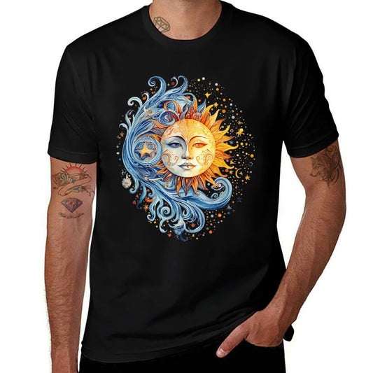 Mystic Sun And Moon Woman Mystical Flowers Aesthetic  High-quality Stitching T-Shirt