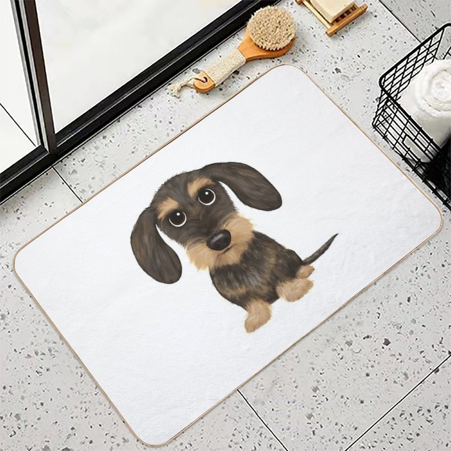 Wirehaired Dachshund  Cute Wire Haired Wiener Dog  Wild Boar And Tan Teckel  Absorbent Bath Mat