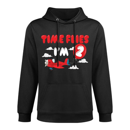 Kids 2nd Birthday Airplane Time Flies I’m Two 2 Yrs Old Shape Retention Hoodie