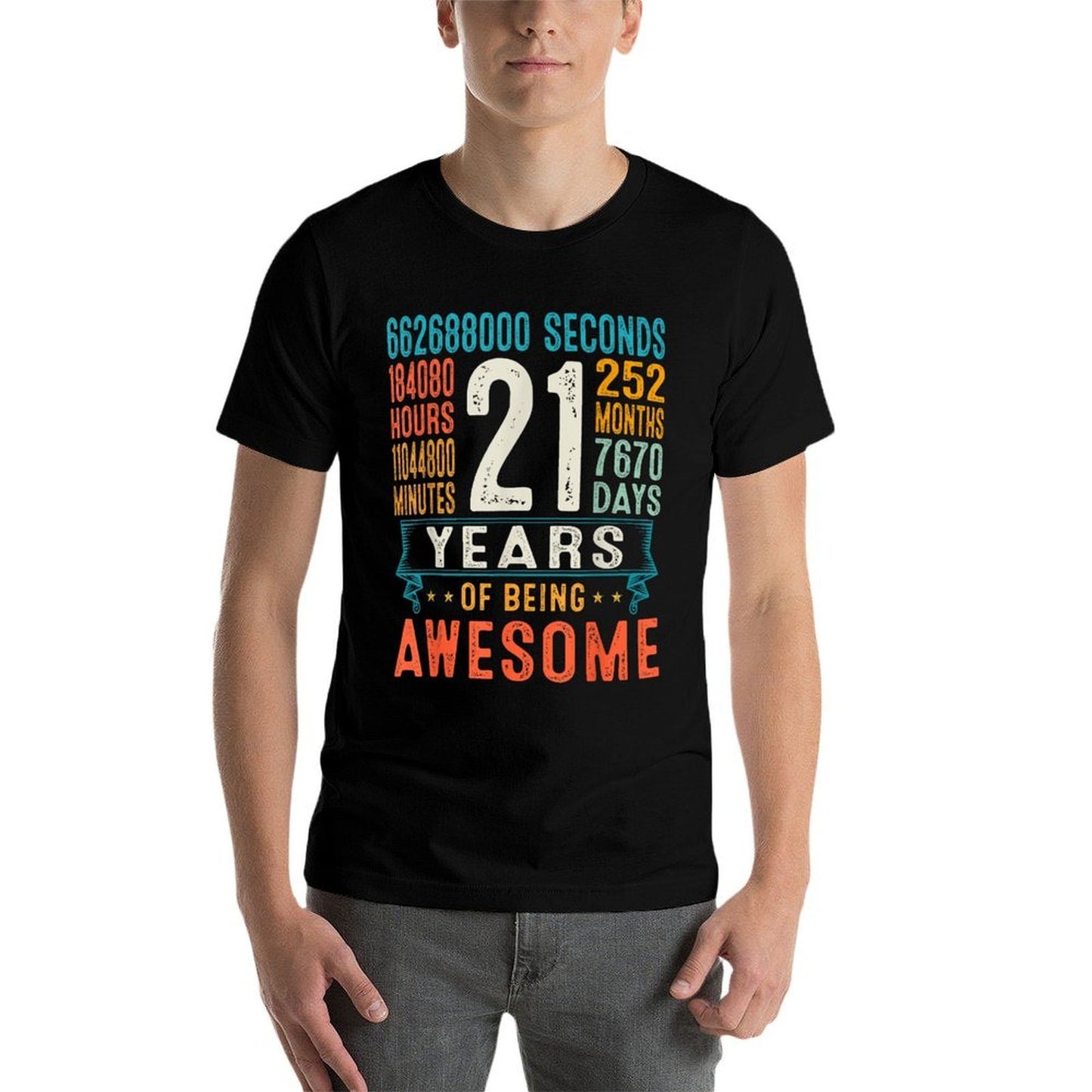 21 Years Old Retro Distressed 21st Birthday Gifts 252 Months  Tagless Design T-Shirt