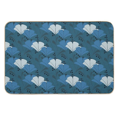 Monochromatic Botanical Patten  Blue  Yellow  Floral  Botanical Garden  Stain-Proof Bath Mat