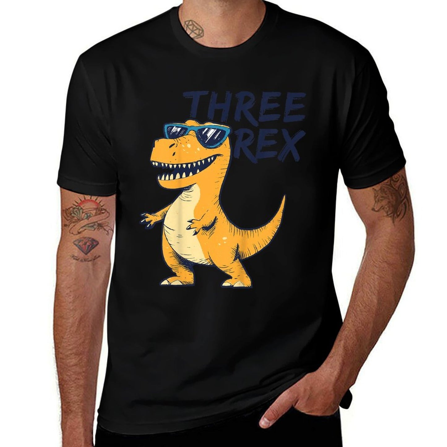 Kids Three Rex 3rd Birthday Gifts Third Dinosaur Boy 3 Years Old  Summer-ready Fabric T-Shirt