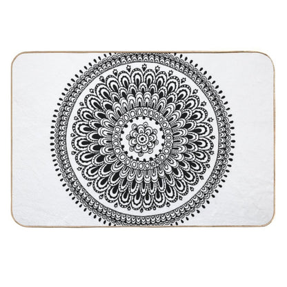 Mandala Black And White by Hayley Lauren Design  Stain-Proof Bath Mat