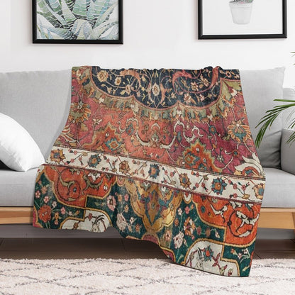 Persian Medallion Rug IX  16th Century Distressed Red Green Blue Flowery Colorful Ornate Pattern Quick-dry Throw Blanket