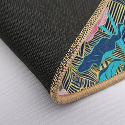 Art Deco Lotus Flowers in Pink & Navy  High-Traffic Bath Mat