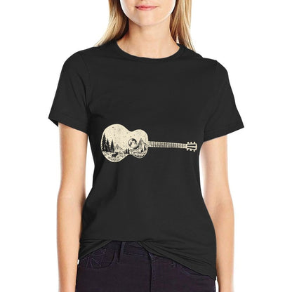 Acoustic Guitar Nature Mountain Music Lover Guitarist Retro  Oversized Silhouette T-Shirt