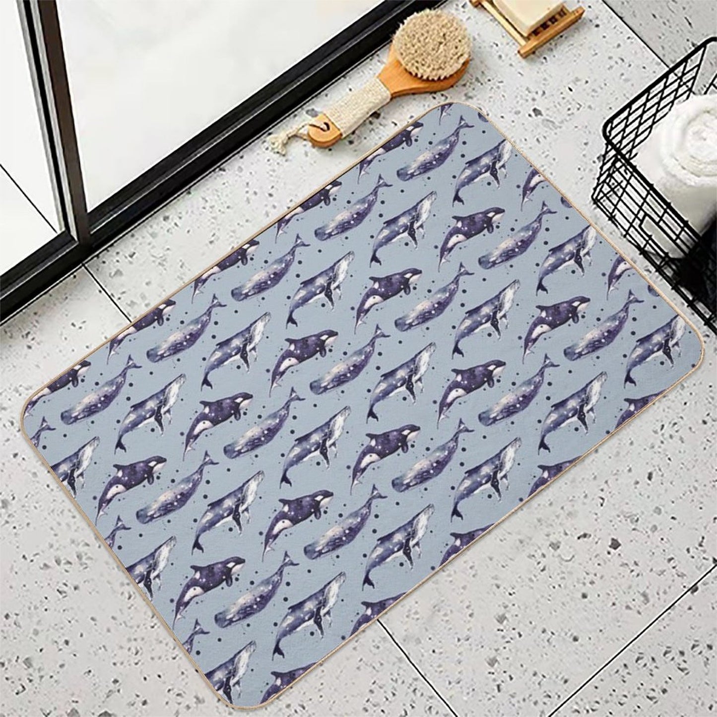 Watercolor Whale Trio in Grey  Eco-Friendly Bath Mat