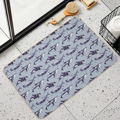Watercolor Whale Trio in Grey  Eco-Friendly Bath Mat