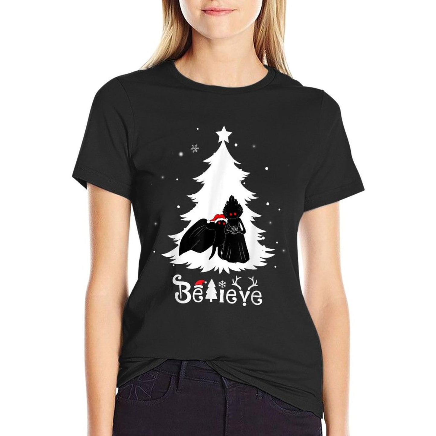 Believe Mothman And Flatwoods Monster Christmas Cryptid  Moisture-wicking T-Shirt