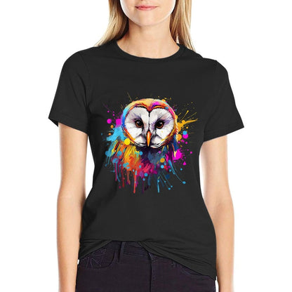 Colorful Splash Art Barn Owl Owls Lover  Polyester Blend T-Shirt