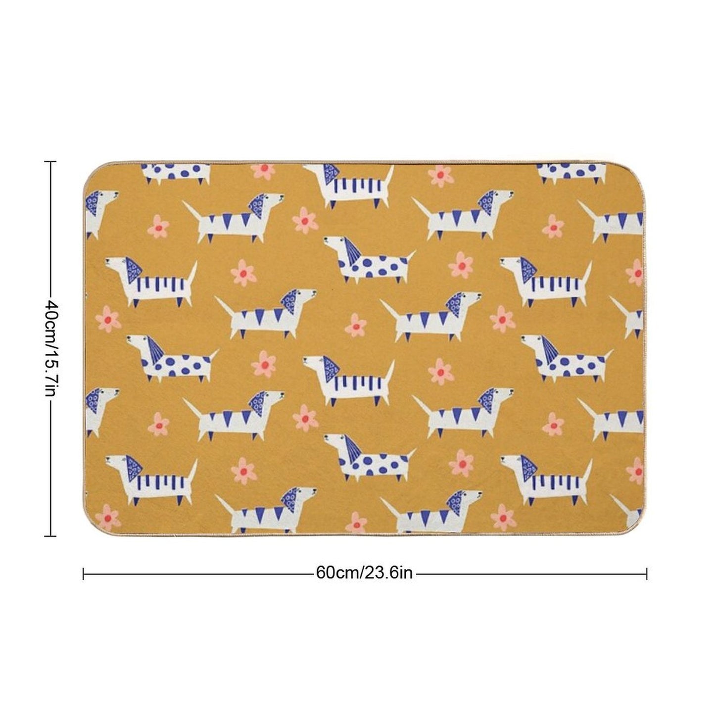 Cute Retro Dachshund Paper Cut Pattern with Daisy Flowers  Easy Maintenance Bath Mat