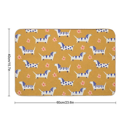 Cute Retro Dachshund Paper Cut Pattern with Daisy Flowers  Easy Maintenance Bath Mat
