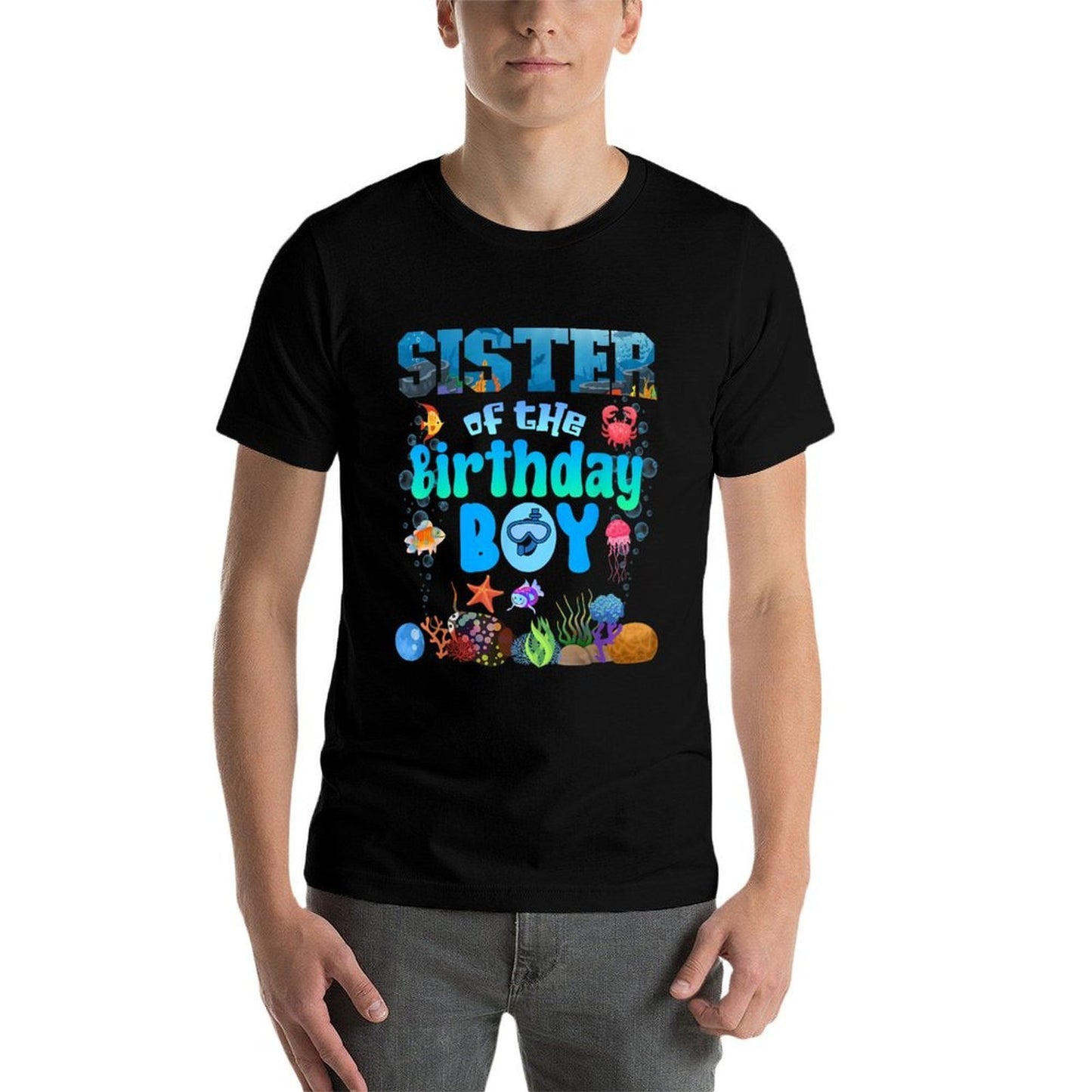 Sister Of The Birthday Boy Aquarium Sea Animals Matching  Polyester Blend T-Shirt