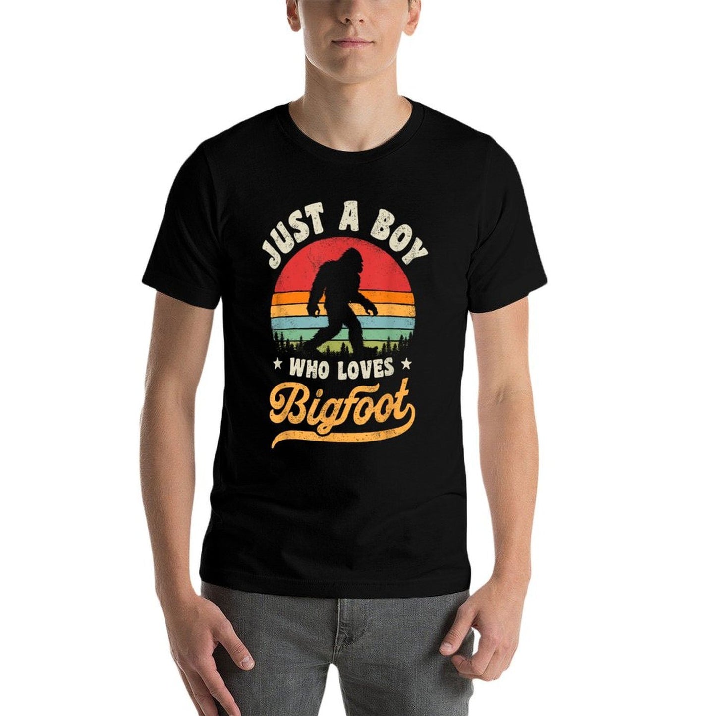 Bigfoot Just A Boy Who Loves Sasquatch Funny Retro Vintage  Polyester Blend T-Shirt