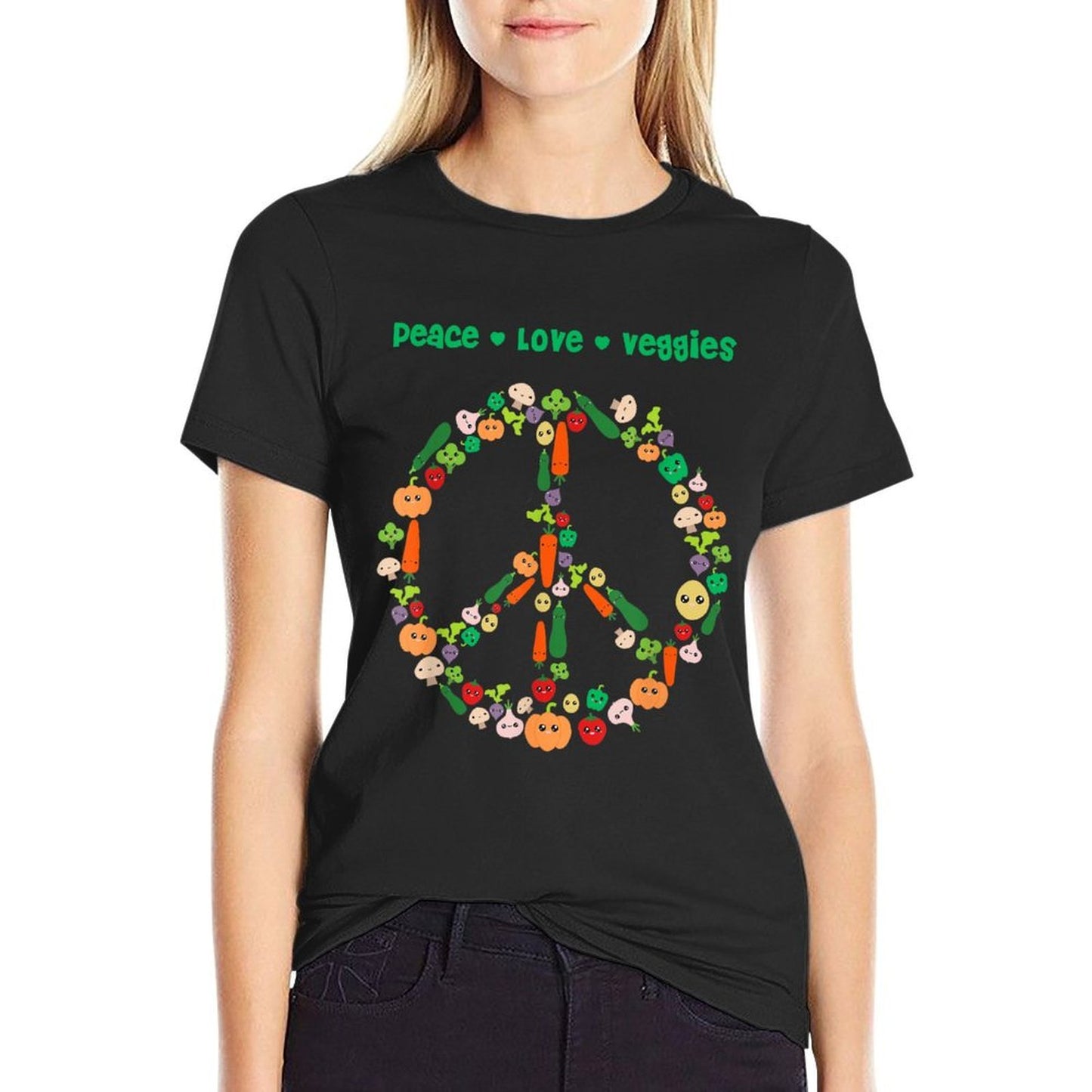 Kawaii Vegetables Peace Sign Funny Gift for Vegetarian Vegan  Stretchy T-Shirt