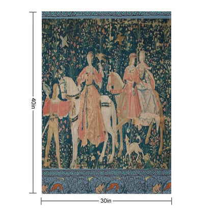 Medieval Tapestry - The Hawk Hunt Plush Throw Blanket
