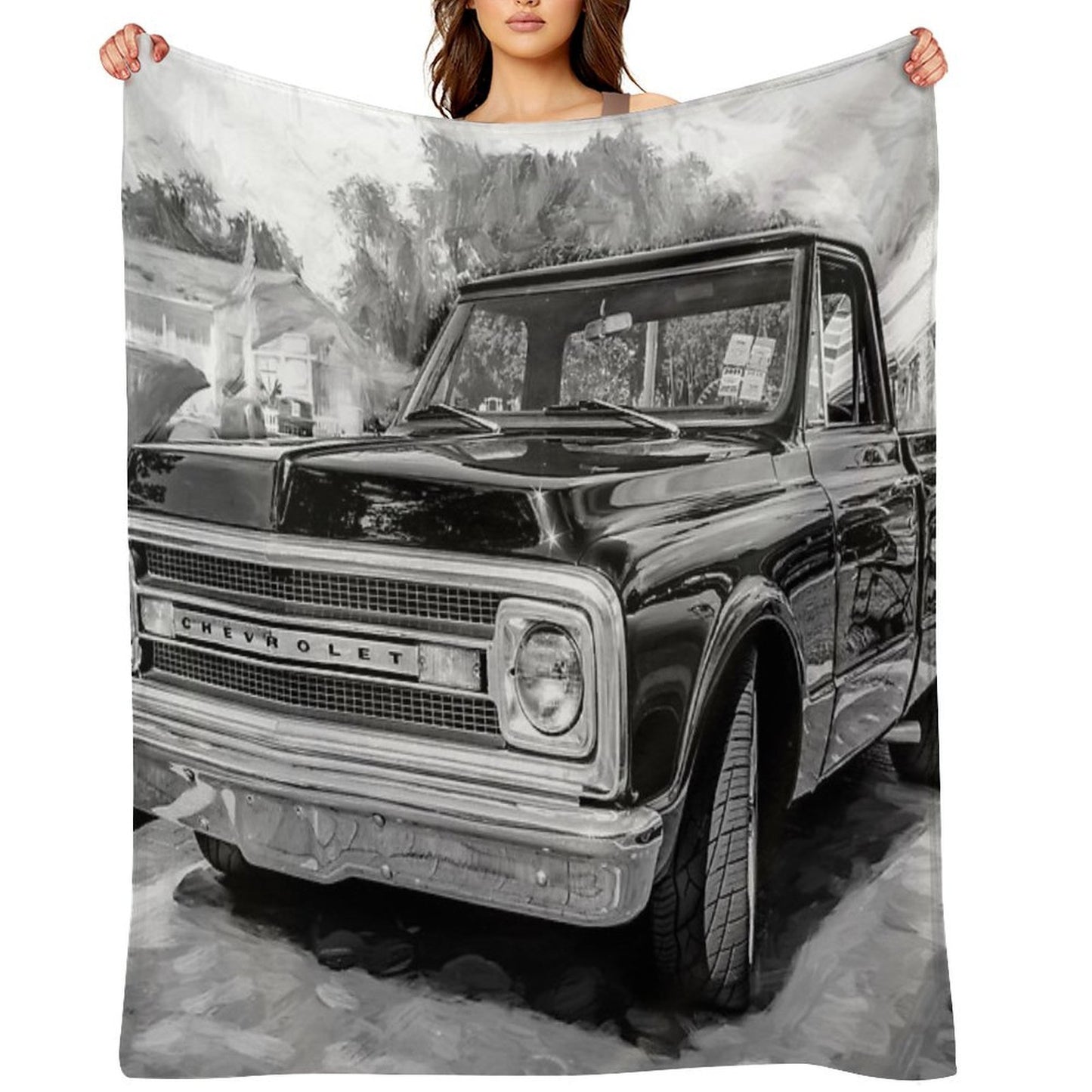 1969 Black Chevy C10 Pick Up Truck X110 Compact Throw Blanket