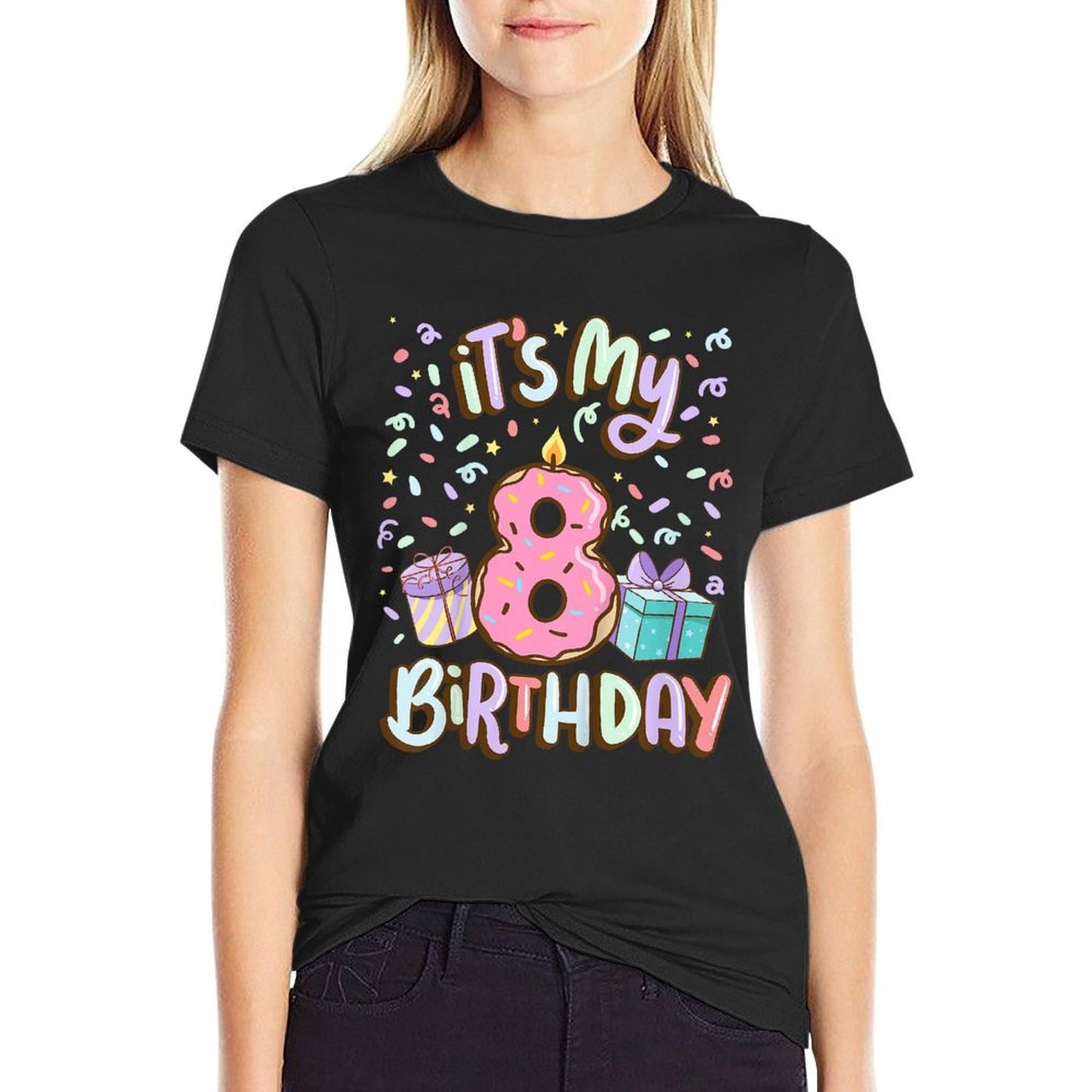 It's My 8th Birthday Cake Donut 8 Year Old Confetti  Easy-care T-Shirt