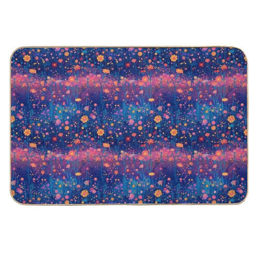 Field of Neon Cosmic Wildflowers  Non-Slip Bath Mat