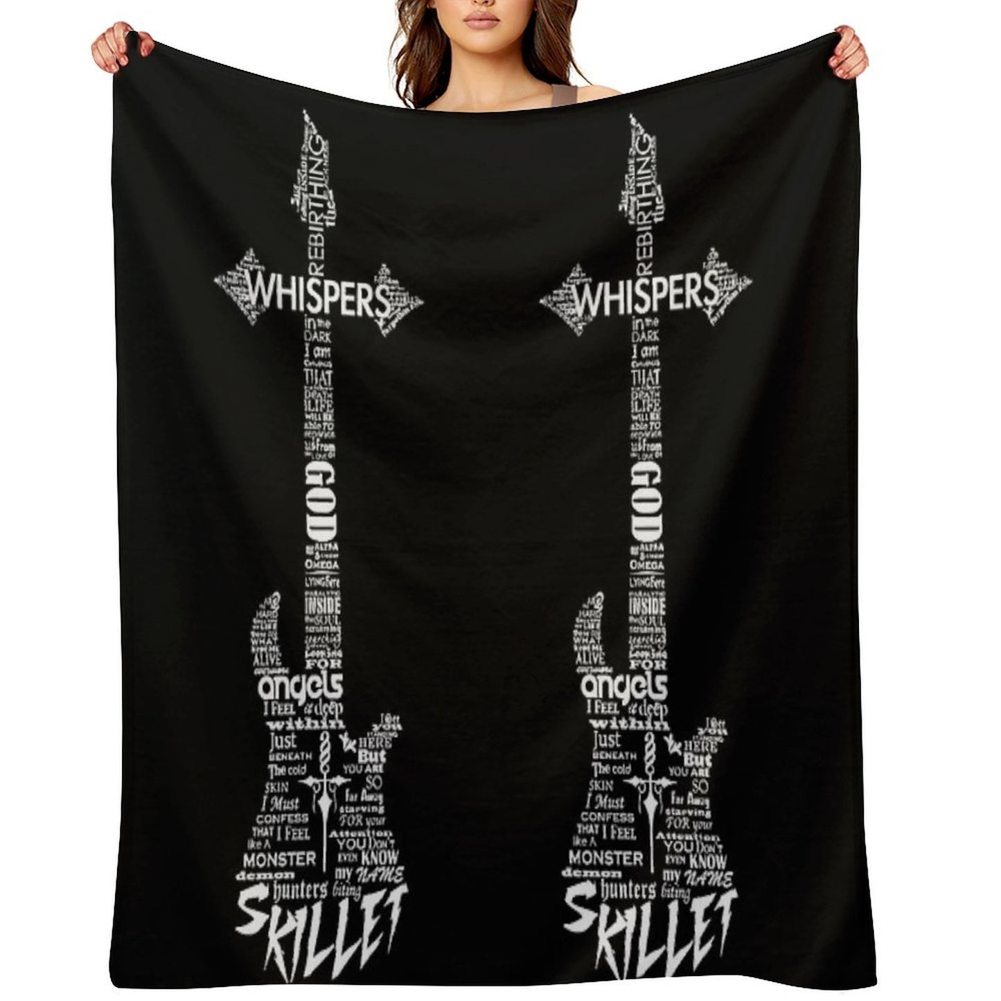 Skillet Guitar Typography on Black Lightweight Throw Blanket