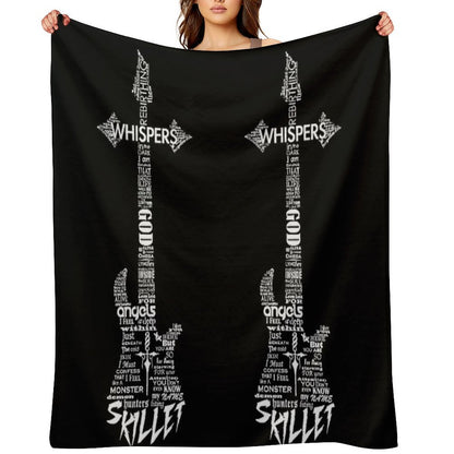 Skillet Guitar Typography on Black Lightweight Throw Blanket