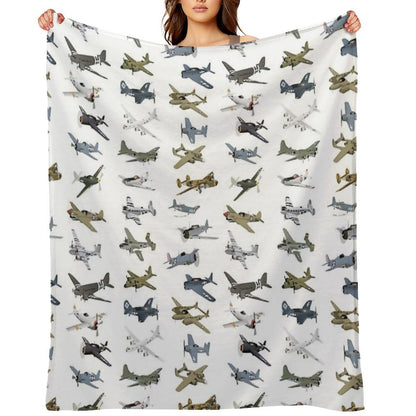 Various American WW2 Airplanes Wrinkle-free Throw Blanket