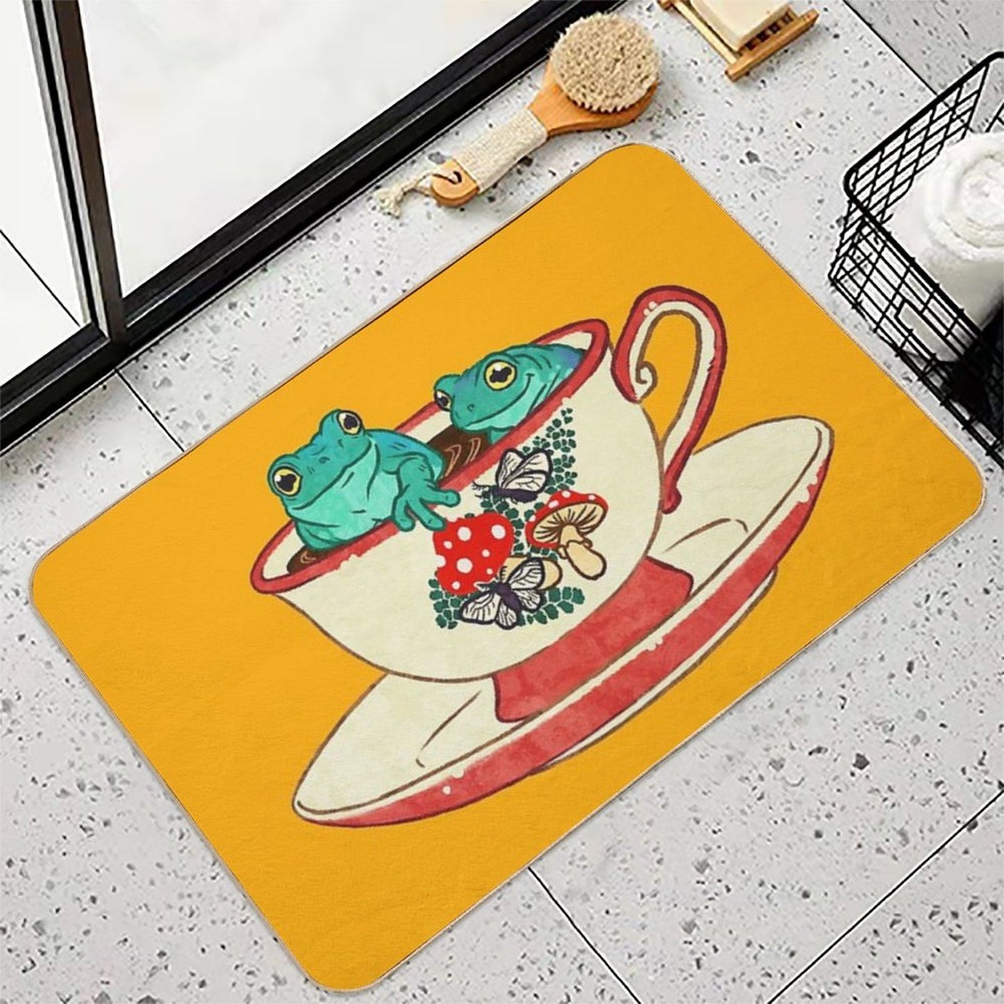 Tea Cup Frogs  Absorbent Bath Mat