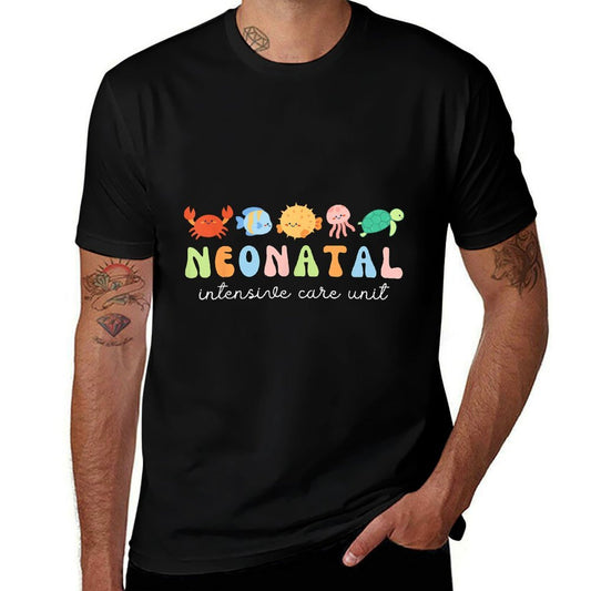 Neonatal Intensive Care Unit Sea Ocean Animals NICU Nurse  Ribbed Collar T-Shirt