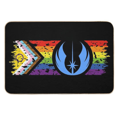 Star Pride - Jedi on Distressed Inclusive Progress Pride Flag (Dark)  Absorbent Bath Mat